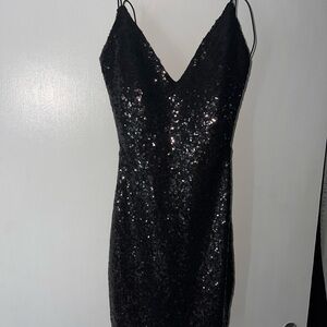 B Darlin Sparkling Black Backless Dress